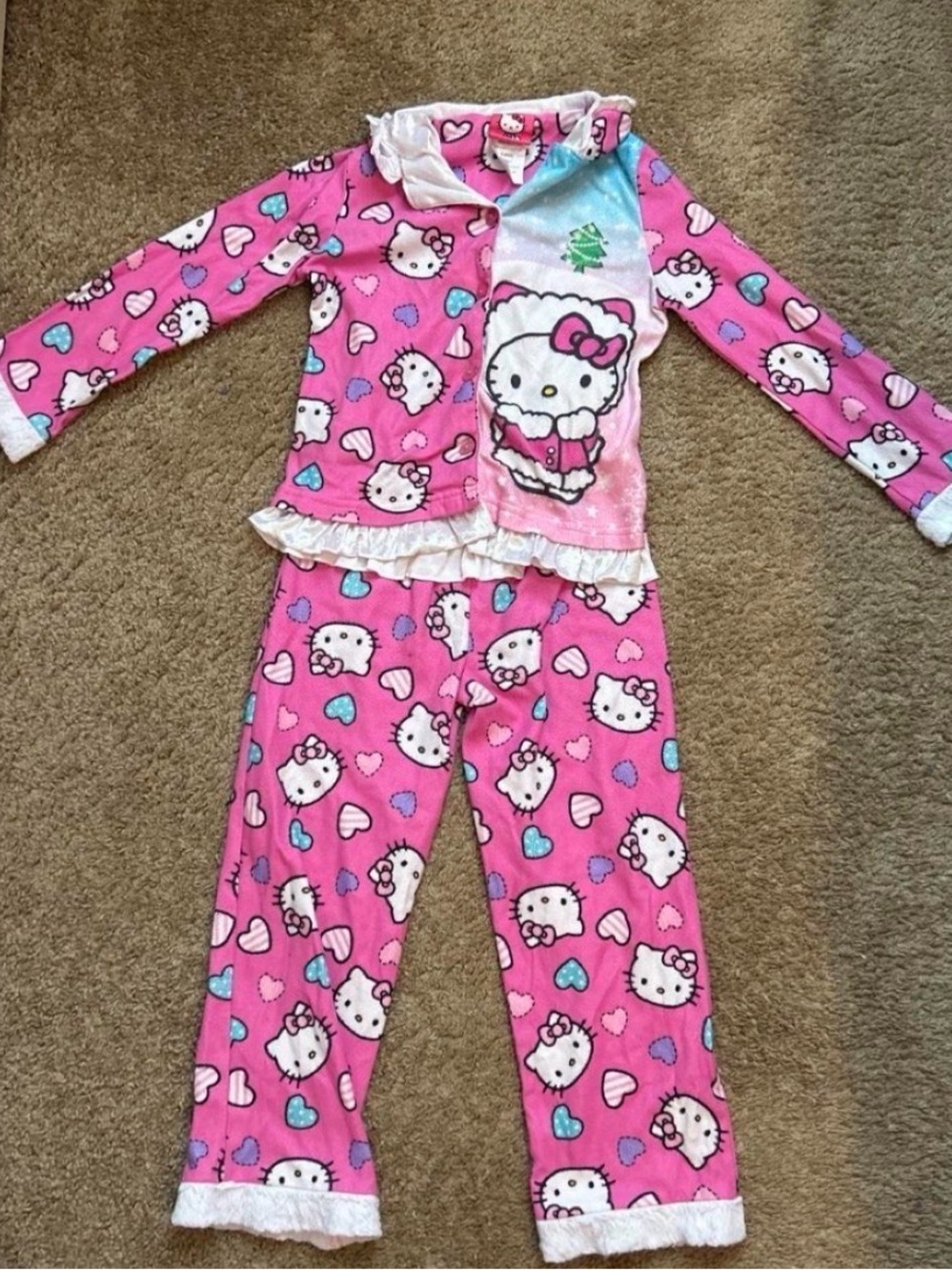 Hello Kitty Pink and Aqua Fleece Kids Pajama Set